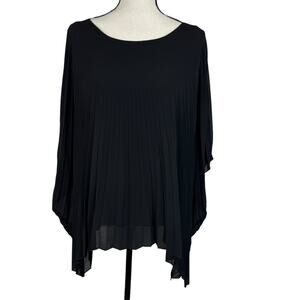 Roz & Ali Large Top Accordion Pleats Lined Stretch Batwing Sleeves Boat Neck
